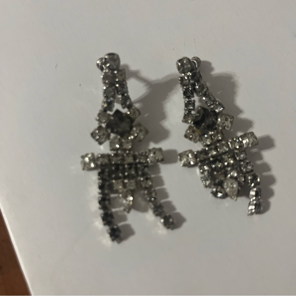 Vintage Screw Back Earrings Clear Rhinestone Statement Dangle Drop